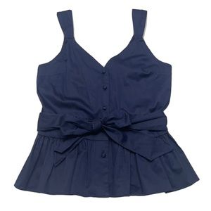 NWT Express Peplum Top Button Front Sleeveless Navy Sz XS